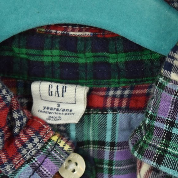 Patchwork plaid long sleeve button down shirt GAP - Picture 3 of 10